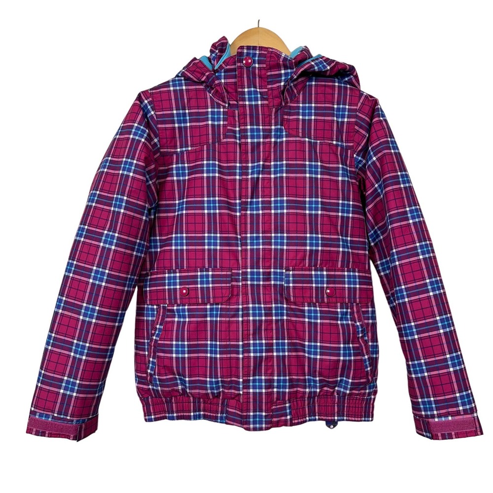 Burton Girls Pink Blue Plaid Insulated Snow Ski Jacket Coat Size Large 14/16